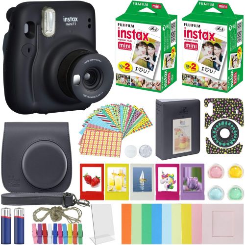 후지필름 Fujifilm Instax Mini 11 Instant Camera Charcoal Gray + MiniMate Accessories Bundle + Fuji Instax Film Value Pack (40 Sheets) Accessories Bundle, Color Filters, Album, Frames