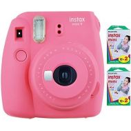Fujifilm Instax Mini 9 Instant Camera (Flamingo Pink) with 2 x Instant Twin Film Pack (40 Exposures)
