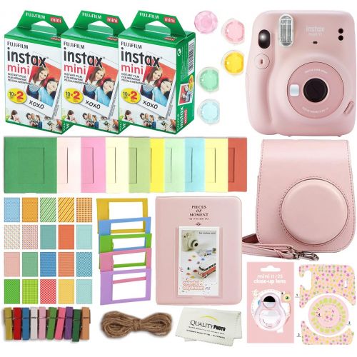 후지필름 Fujifilm Instax Mini 11 Instant Camera with Case, 60 Fuji Films, Decoration Stickers, Frames, Photo Album and More Accessory kit (Blush Pink)