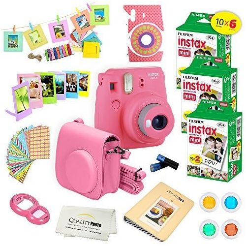 후지필름 Fujifilm Instax Mini 9 Instant Camera Flamingo Pink w/Fujifilm Instax Mini 9 Instant Films (60 Pack) + A14 Pc Deluxe Bundle for Fujifilm Instax Mini 9 Camera