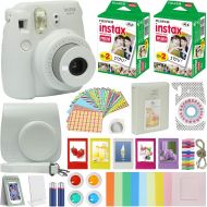 Fujifilm Instax Mini 9 Instant Camera Smokey White with Carrying Case + Fuji Instax Film Value Pack (40 Sheets) Accessories Bundle, Color Filters, Photo Album, Assorted Frames, Sel