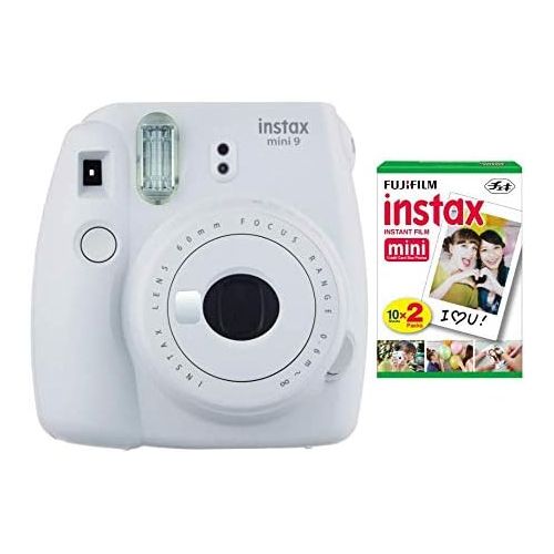 후지필름 Fujifilm instax Mini 9 Instant Camera (Smokey White) and instax Film Twin Pack (20 Exposures) Bundle