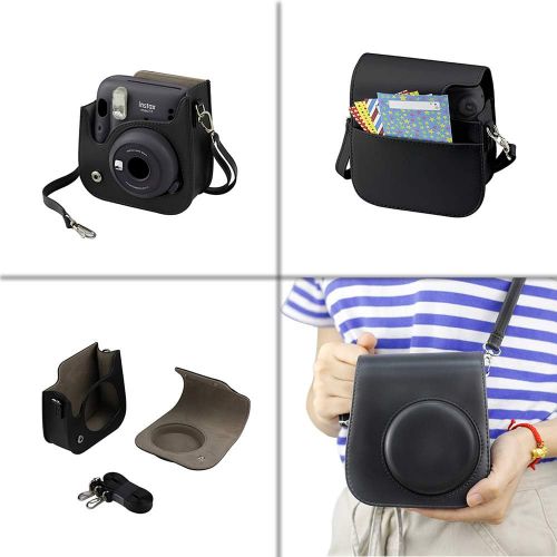 후지필름 [아마존베스트]Fujifilm Instax Mini 11 Instant Camera - Charcoal Grey (16654786) + Fujifilm Instax Mini Twin Pack Instant Film (16437396) + Single Pack Rainbow Film + Case + Travel Stickers