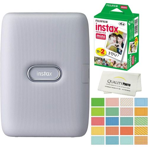 후지필름 [아마존베스트]Fujifilm Instax Mini Link Smartphone Printer Plus Fujifilm Instax Mini Films 20 Pack. Plus Stickers. Bonus All-Purpose Microfiber Cloth (Ash White)