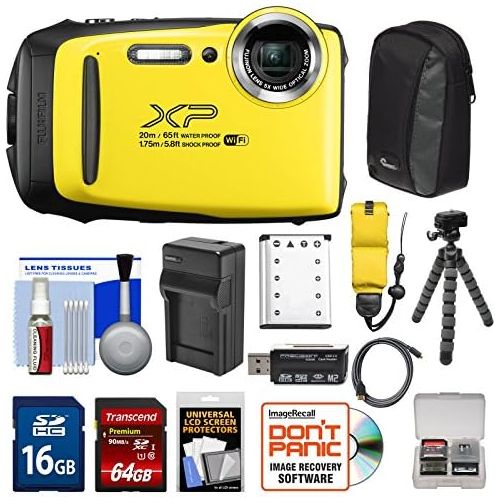 후지필름 Fujifilm FinePix XP130 Shock & Waterproof Wi-Fi Digital Camera (Yellow) with 64GB Card + Battery +Charger + Cases + Tripod + Float Strap + Kit