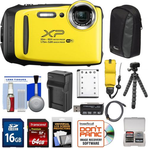 후지필름 Fujifilm FinePix XP130 Shock & Waterproof Wi-Fi Digital Camera (Yellow) with 64GB Card + Battery +Charger + Cases + Tripod + Float Strap + Kit