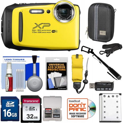 후지필름 Fujifilm FinePix XP130 Shock & Waterproof Wi-Fi Digital Camera (Yellow) with 32GB Card + Battery + Cases + Float Strap + Selfie Stick + Kit