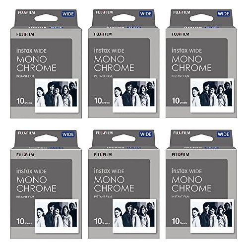 후지필름 Fujifilm Instax Mini Film Twin Pack Fujifilm Instant Film 6-PACK BUNDLE SET , INSTAX WIDE MONOCHROME WW 1 (10 x 6 = 60 Shoots) for Instax Wide 300 Camera -Japan Import (6-pack)
