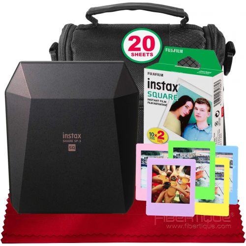 후지필름 Fujifilm Instax Share SP-3 Smartphone Printer (Black) with 20 Sheets of Instant Square Film with Basic Bundle (USA Warrantty)