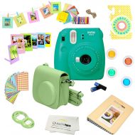 Fujifilm Instax Mini 9 Camera + 14 PC Instax Accessories kit Bundle, Includes; Instax Case + Album + Frames & Stickers + Lens Filters + MORE (Ice Blue)
