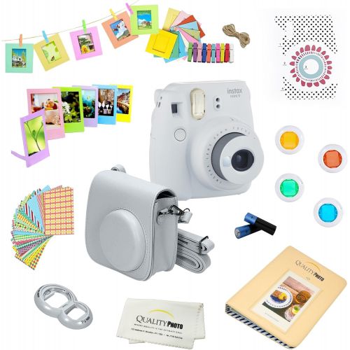 후지필름 Fujifilm Instax Mini 9 Camera + 14 PC Instax Accessories kit Bundle, Includes; Instax Case + Album + Frames & Stickers + Lens Filters + MORE (Ice Blue)