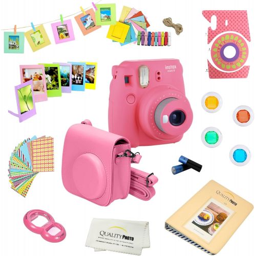 후지필름 Fujifilm Instax Mini 9 Camera + 14 PC Instax Accessories kit Bundle, Includes; Instax Case + Album + Frames & Stickers + Lens Filters + MORE (Ice Blue)