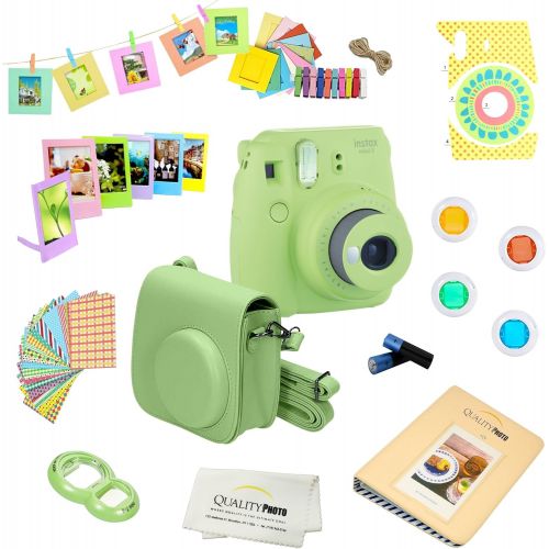 후지필름 Fujifilm Instax Mini 9 Camera + 14 PC Instax Accessories kit Bundle, Includes; Instax Case + Album + Frames & Stickers + Lens Filters + MORE (Ice Blue)