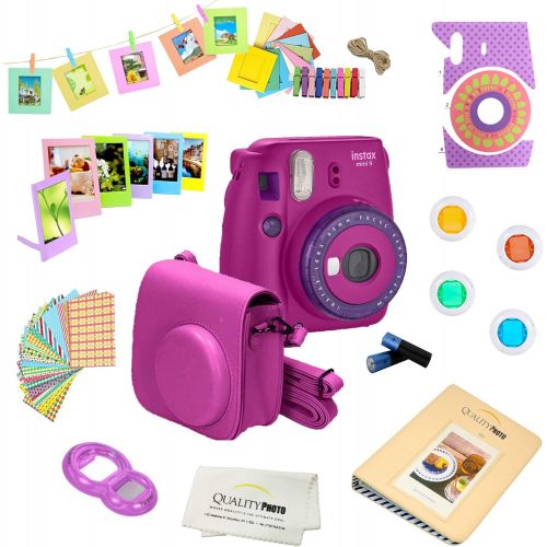 후지필름 Fujifilm Instax Mini 9 Camera + 14 PC Instax Accessories kit Bundle, Includes; Instax Case + Album + Frames & Stickers + Lens Filters + MORE (Ice Blue)