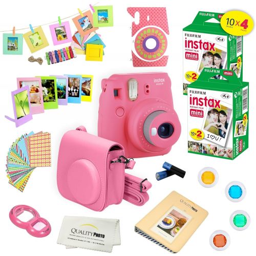 후지필름 Fujifilm Instax Mini 9 Camera + Fuji INSTAX Instant Film (40 SHEETS) + 14 PC Instax Accessories kit Bundle, Includes; Instax Case + Album + Frames & Stickers + Lens Filters + MORE