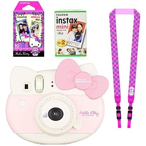 후지필름 Fujifilm Instax Mini Hello Kitty Instant Camera Set with Instax Mini Film, Include Twin Pack (20 Shoots) ,Hello Kitty Film (10 Shoots), Shoulder Strap