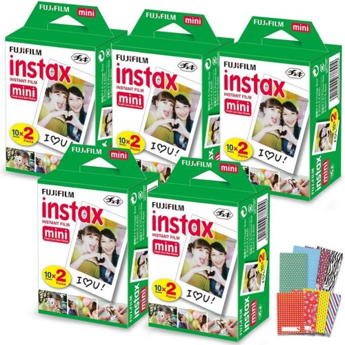 후지필름 HeroFiber FujiFilm Instax Mini Instant Film 5 Pack (5 x 20) Total of 100 Sheets + 120 Assorted Colorful Mini Photo Stickers - Compatible with FujiFilm Instax Mini 9, Mini 8, Mini 25, Mini 90