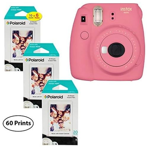 후지필름 Fujifilm Instax Mini 9 Instant Camera (Flamingo Pink), 3x Twin Pack Instant Film (60 Sheets) Bundle