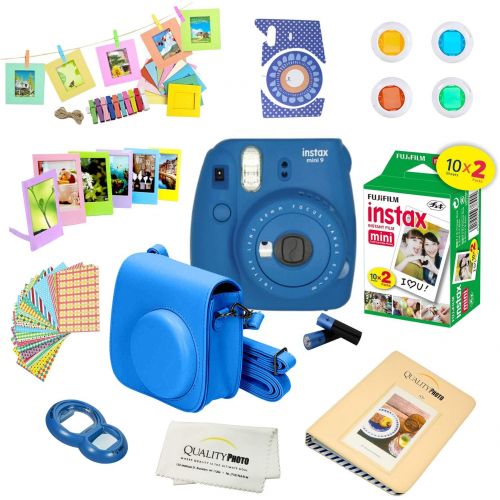 후지필름 Fujifilm Instax Mini 9 Instant Camera COBALT BLUE w Film and Accessories  Polaroid Camera Kit