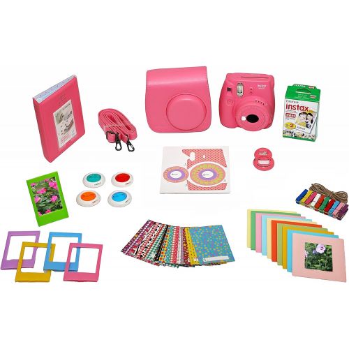 후지필름 Abesons Fujifilm Instax Mini 9 Instant Camera Flamingo Pink + Fuji Instax Film Twin Pack (20PK) + Camera Case + Frames + Photo Album + 4 Color Filters and More Top Accessories Bundle