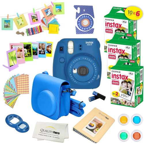 후지필름 Fujifilm Instax Mini 9 Instant Camera SMOKEY WHITE w Fujifilm Instax Mini 9 Instant Films (60 Pack) + A14 Pc Deluxe Bundle For Fujifilm Instax Mini 9 Camera