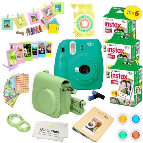 후지필름 Fujifilm Instax Mini 9 Instant Camera SMOKEY WHITE w Fujifilm Instax Mini 9 Instant Films (60 Pack) + A14 Pc Deluxe Bundle For Fujifilm Instax Mini 9 Camera