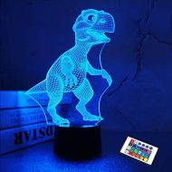 FULLOSUN Dinosaur 3D Night Light, Jurassic Gifts Bedside Lamp for Xmas Holiday Birthday Gifts for Kids Dinosaur Fan with Remote Control 16 Colors Changing + 4 Changing Mode + Dim Function