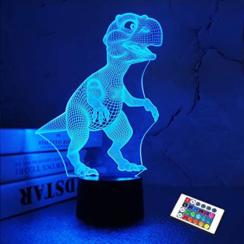  FULLOSUN Dinosaur 3D Night Light, Jurassic Gifts Bedside Lamp for Xmas Holiday Birthday Gifts for Kids Dinosaur Fan with Remote Control 16 Colors Changing + 4 Changing Mode + Dim Function