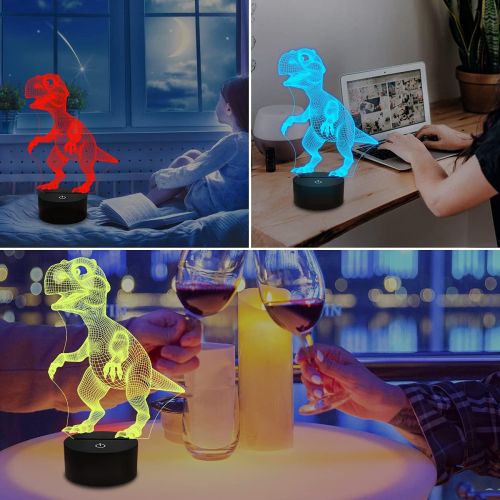  FULLOSUN Dinosaur 3D Night Light, Jurassic Gifts Bedside Lamp for Xmas Holiday Birthday Gifts for Kids Dinosaur Fan with Remote Control 16 Colors Changing + 4 Changing Mode + Dim Function