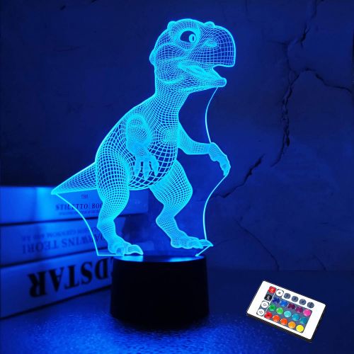  FULLOSUN Dinosaur 3D Night Light, Jurassic Gifts Bedside Lamp for Xmas Holiday Birthday Gifts for Kids Dinosaur Fan with Remote Control 16 Colors Changing + 4 Changing Mode + Dim Function