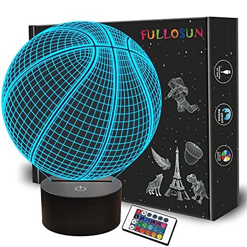  [아마존베스트]FULLOSUN Basketball 3D Night Light Birthday Gift Lamp, Light Up Basketball Gifts 3D Illusion Lamp with Remote Control 16 Colors Changing Sport Fan Room Decoration Boy Kids Room Ide