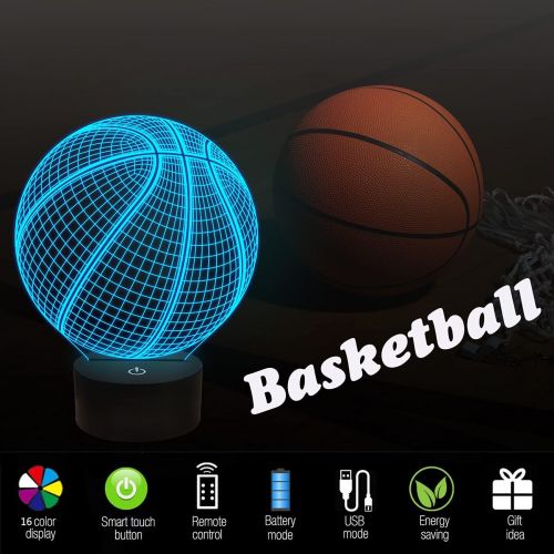  [아마존베스트]FULLOSUN Basketball 3D Night Light Birthday Gift Lamp, Light Up Basketball Gifts 3D Illusion Lamp with Remote Control 16 Colors Changing Sport Fan Room Decoration Boy Kids Room Ide
