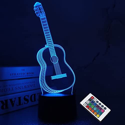  [아마존베스트]FULLOSUN 3D Night Light Guitar Gifts for Music Lover, 3D Illusion Lamp with Remote Control &16 Colors Changing Amazing Idea Choice for Musical Instrument Shop Home Party Supply Decoration X