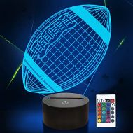 FULLOSUN Football 3D Night Light, American Football 3D Illusion Lamp for Kids with Remote 16 Colors Changing, Creative Birthday Rugby Gifts for Boy Girl Bedroom Decoration