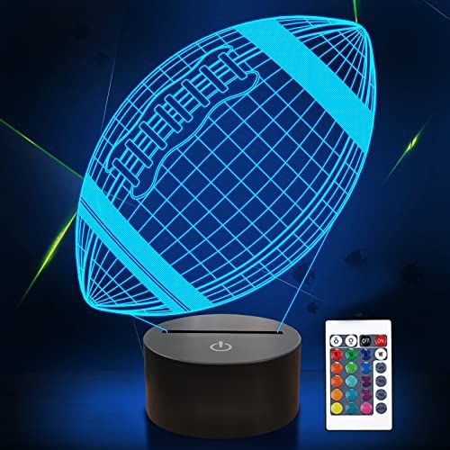  FULLOSUN Football 3D Night Light, American Football 3D Illusion Lamp for Kids with Remote 16 Colors Changing, Creative Birthday Rugby Gifts for Boy Girl Bedroom Decoration