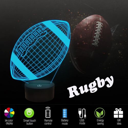  FULLOSUN Football 3D Night Light, American Football 3D Illusion Lamp for Kids with Remote 16 Colors Changing, Creative Birthday Rugby Gifts for Boy Girl Bedroom Decoration