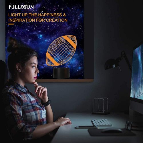  FULLOSUN Football 3D Night Light, American Football 3D Illusion Lamp for Kids with Remote 16 Colors Changing, Creative Birthday Rugby Gifts for Boy Girl Bedroom Decoration