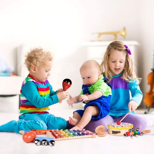  [아마존 핫딜]  [아마존핫딜]FUN LITTLE TOYS Toddler Musical Instrument Toy Set-12Pcs Wooden Percussion Toys Including Tambourine, Shaker Egg, Piccolo, Maracas and More for Kids Preschool Educational, Music Party Supplies