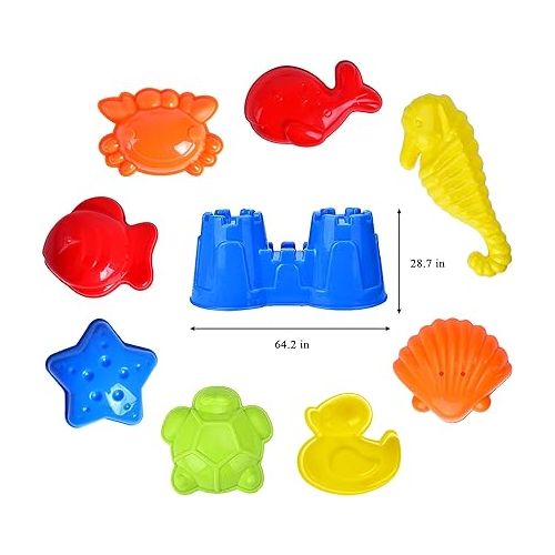  Beach Toys, 19 Piece Sand Toys Set Kids Sandbox Toys Includes Water Wheel Beach Tool Kit Bucket Watering Can Molds Sand Toys Mesh Bag for Travel, Beach Toys for Kids Ages 3-13