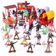 FUN LITTLE TOYS Wild West Cowboys Indians Toy Plastic Figures, Toy Soldiers Native American Action Figurines, Boys War Game Educational Toys - 60 PCs