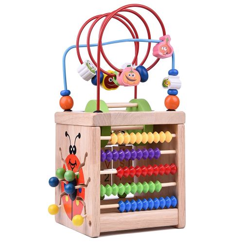  FUN LITTLE TOYS Wooden Activity Cube for Toddlers, Wooden Toys, Baby Activity Center, Classic Bead Maze Toys, Educational Learning Toys for Kids Birthday Gift for Kids