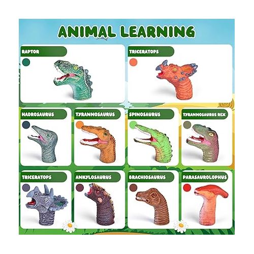  10 PCS Dinosaur Finger Puppets for Kids, Dino Finger Toys Birthday Gift for Party Decorations,10 Types of Dinosaur Party Favors for Boys, Kids Prize Box,Pinata Stuffers Dinosaurs Toys for Kids 1-5