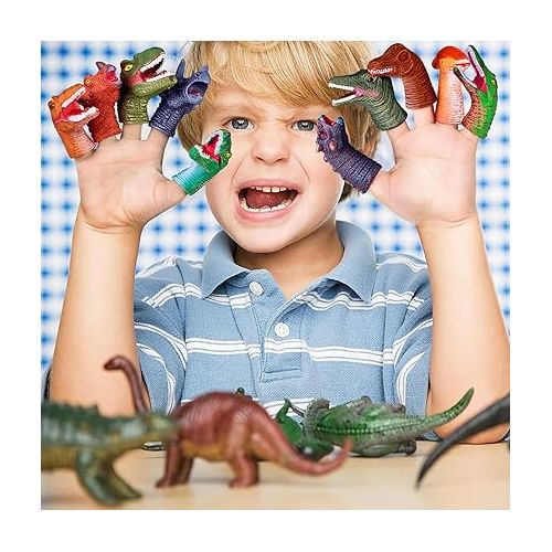  10 PCS Dinosaur Finger Puppets for Kids, Dino Finger Toys Birthday Gift for Party Decorations,10 Types of Dinosaur Party Favors for Boys, Kids Prize Box,Pinata Stuffers Dinosaurs Toys for Kids 1-5