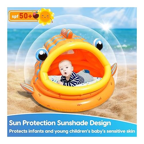  FUN LITTLE TOYS Inflatable Shade Kiddie Pool, Kids Pool with Whale Canopy,Baby Pool for Indoor&Outdoor,Swimming Pool with Baby Beach Tent,Blow Up Pool for Kids, Inflatable Pool for Beach Pool Summer