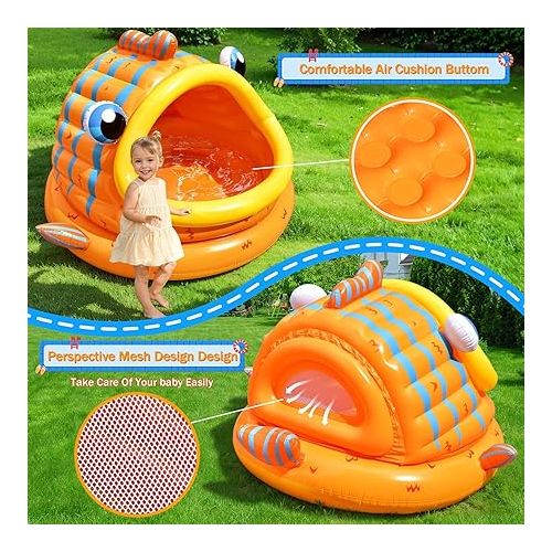  FUN LITTLE TOYS Inflatable Shade Kiddie Pool, Kids Pool with Whale Canopy,Baby Pool for Indoor&Outdoor,Swimming Pool with Baby Beach Tent,Blow Up Pool for Kids, Inflatable Pool for Beach Pool Summer