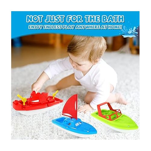  Toy Boats, 3 PCS Boat Bath Toy Toddler Pool Toys, Toy Boats for Water Play Plastic Toy Boats for Toddlers 1-3