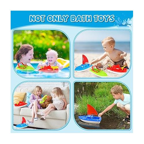  Toy Boats, 3 PCS Boat Bath Toy Toddler Pool Toys, Toy Boats for Water Play Plastic Toy Boats for Toddlers 1-3