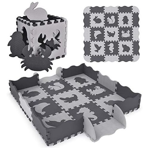  [아마존베스트]25PCs Baby Play Mat with Fence Including 9 Different Animal Styles, Thick (0.47) Interlocking Foam Floor Tiles, Kids Room Decor Large Mat