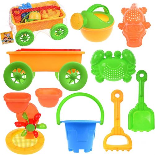  [아마존베스트]Beach Wagon Toys Set for Kids, Sand Toys Kids Outdoor Toys, Sandbox Toys Set with Big Sand Wagon and Other Beach Toys - 8 PCs