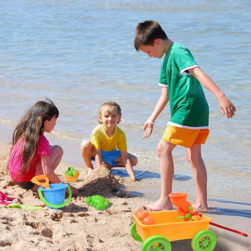  [아마존베스트]Beach Wagon Toys Set for Kids, Sand Toys Kids Outdoor Toys, Sandbox Toys Set with Big Sand Wagon and Other Beach Toys - 8 PCs